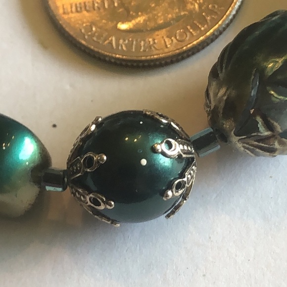 Vintage Green Iridescent Carved Plastic Beaded Boho Necklace - Picture 6 of 8